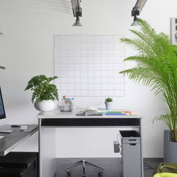 Workstation space with plants and grid