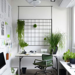 Workstation space with plants and grid