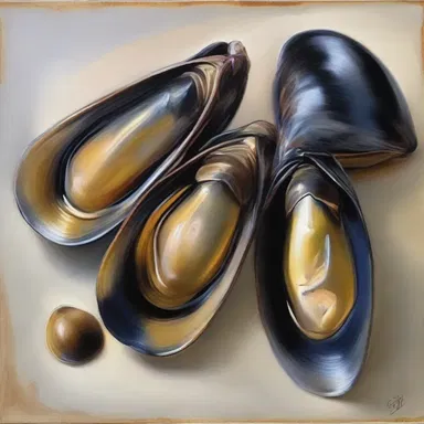 The artist intricately depicted the mussel's byssus in her painting, capturing its delicate beauty.