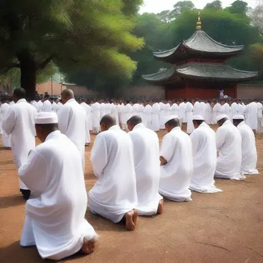 During the ceremony, the worshippers engage in prayer and quiet prowl around the sacred grounds.