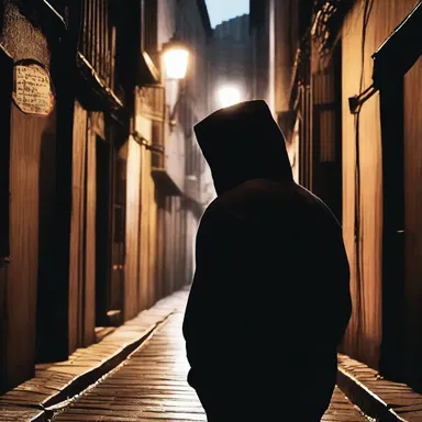 In the suspenseful novel, the protagonist senses danger and decides to prowl cautiously through the dimly lit alleyways.