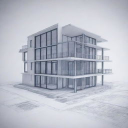 Detailed architectural blueprints of a modern, multi-story house with large windows and open living spaces