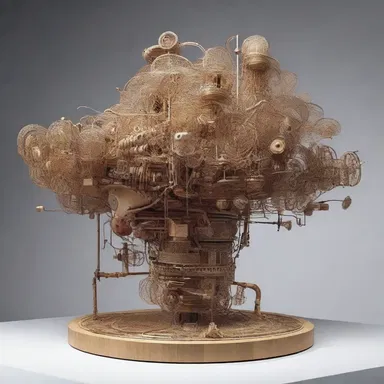 The artist created a mesmerizing sculpture using various contraptions and unconventional materials.