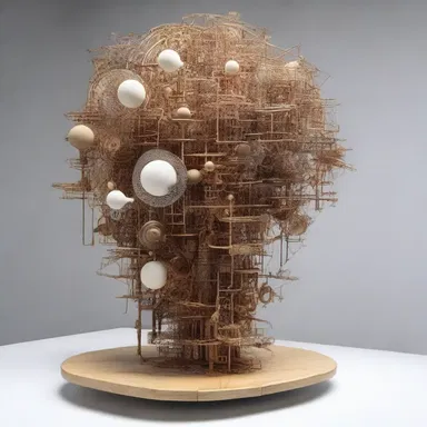 The artist created a mesmerizing sculpture using various contraptions and unconventional materials.