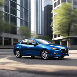 A high-quality, digital art image of a 2016 Mazda 3 GS in blue