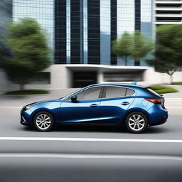 A high-quality, digital art image of a 2016 Mazda 3 GS in blue