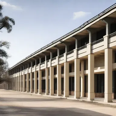The architecture of the military base was designed to harmoniously incorporate soldiering aspects such as barracks, training grounds, and armories.