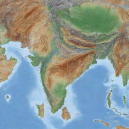 A meticulously detailed contour map of India, prominently featuring the country's diverse topography with multiple elevation levels.