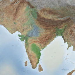 A meticulously detailed contour map of India, prominently featuring the country's diverse topography with multiple elevation levels.