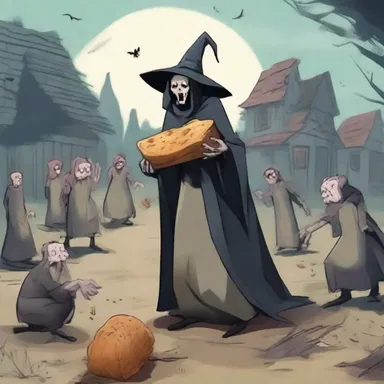 The witch used a cursed loaf to cast a spell on the townspeople, turning them into mindless zombies.