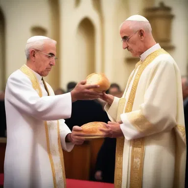 During the Holy Communion service, the priest blesses a loaf of bread before distributing it to the congregation.
