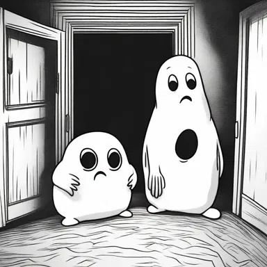 The horror movie has a scene where the characters loaf around in a haunted house.