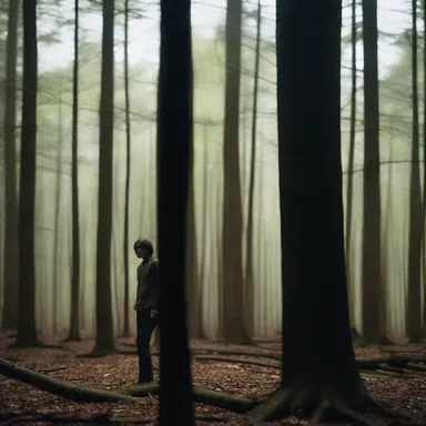 The protagonist of the horror film found themselves alone in an eerie forest, surrounded by the deafening stridulation of tree crickets.