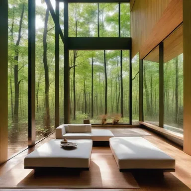 The modern architectural design of the house included tall windows that allowed natural light to filter in, giving the illusion of living among the tree crickets.
