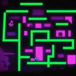 A black silhouette of a player intensely engaged in Geometry Dash, illuminated by the vibrant neon colors of the game interface: intense blues, pinks, and greens, tracing a complex pattern of geometric shapes.