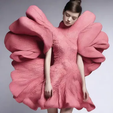 The fashion designer created a drupaceous-inspired dress, with patterns resembling the skin texture of drupes.