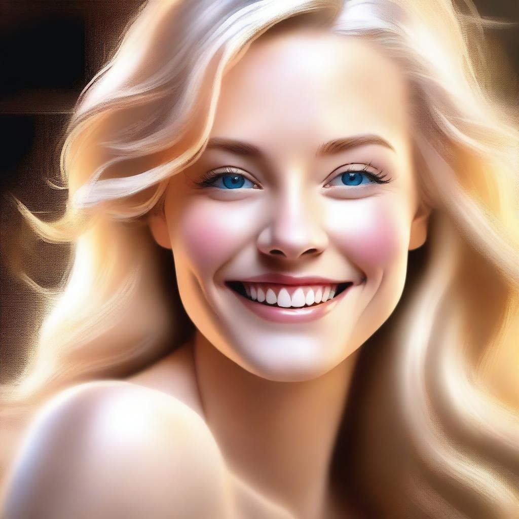 An artful digital painting capturing a beautiful blonde woman in a state of euphoria