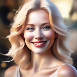 An artful digital painting capturing a beautiful blonde woman in a state of euphoria