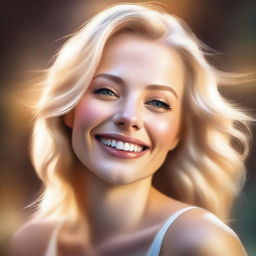 An artful digital painting capturing a beautiful blonde woman in a state of euphoria