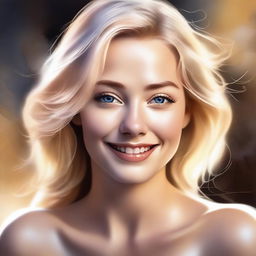 An artful digital painting capturing a beautiful blonde woman in a state of euphoria