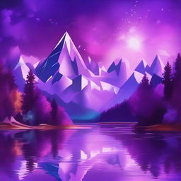 A high-quality digital art image depicts a fantastical landscape with towering crystal mountains, their facets catching and refracting light