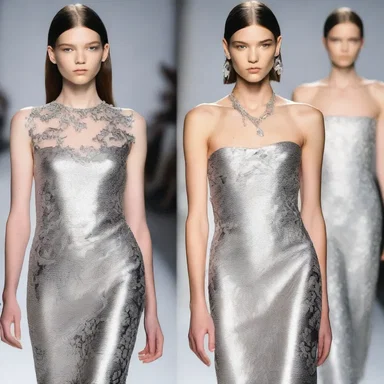 The silver vine pattern was all the rage on the runways this season, adorning dresses and accessories alike.