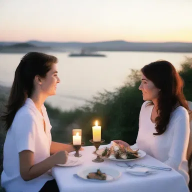 The couple enjoyed a candlelit dinner by the coast, savoring a deliciously grilled greenling while watching the sunset.