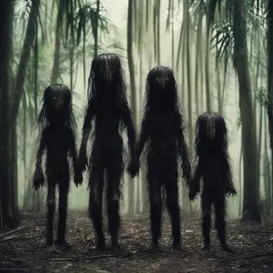 In the horror movie, a palm family is depicted as an eerie and sinister presence in the haunted forest.