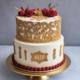 A luxurious cake worth $100, adorned with intricate edible decorations and rich, premium ingredients.