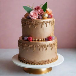 A luxurious cake worth $100, adorned with intricate edible decorations and rich, premium ingredients.