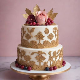 A luxurious cake worth $100, adorned with intricate edible decorations and rich, premium ingredients.