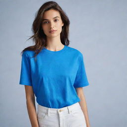 A t-shirt, originally of any color, now transformed into a vivid blue shade.