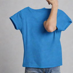 A t-shirt, originally of any color, now transformed into a vivid blue shade.