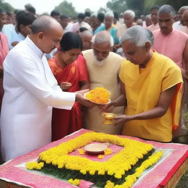 During the religious festival, the devotees came together to divvy their contributions to the community.