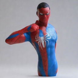 A detailed image of Spiderman, masterfully rendered with one hand transformed into a stylized rendition of a 'Prime' water bottle, and the other hand bearing the vibrant design of the Nepal flag.