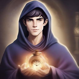 A high-quality digital art piece featuring a young man with features reminiscent of Merlin from the TV show