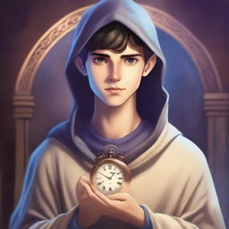 A high-quality digital art piece featuring a young man with features reminiscent of Merlin from the TV show