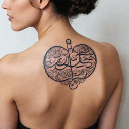 A delicate and intricate tattoo design featuring beautifully stylized Arabic names.