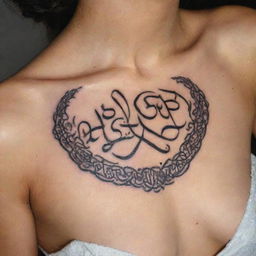 A delicate and intricate tattoo design featuring beautifully stylized Arabic names.