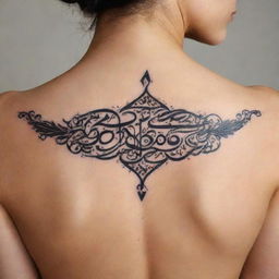 A delicate and intricate tattoo design featuring beautifully stylized Arabic names.