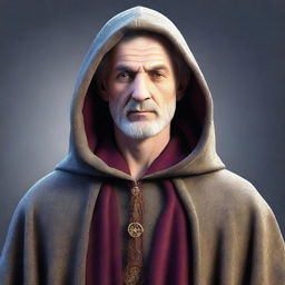 This is a high-resolution 3D render of a man in his 40s, bearing a strong resemblance to Merlin from the TV show