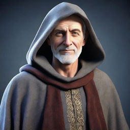 This is a high-resolution 3D render of a man in his 40s, bearing a strong resemblance to Merlin from the TV show