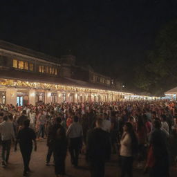 Lively night scene at Pune's King and Queens club, filled with vibrant lights and people casually dressed, enjoying their time.