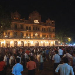 Lively night scene at Pune's King and Queens club, filled with vibrant lights and people casually dressed, enjoying their time.