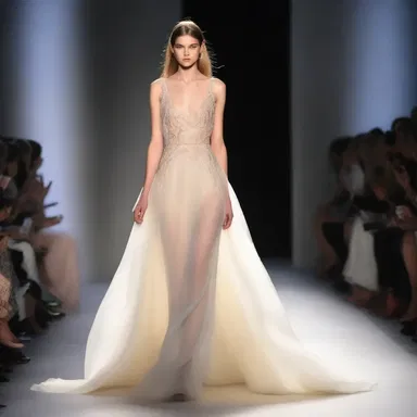 The runway model walked with confidence, wearing a gown that seemed to incandesce with a soft, ethereal glow.