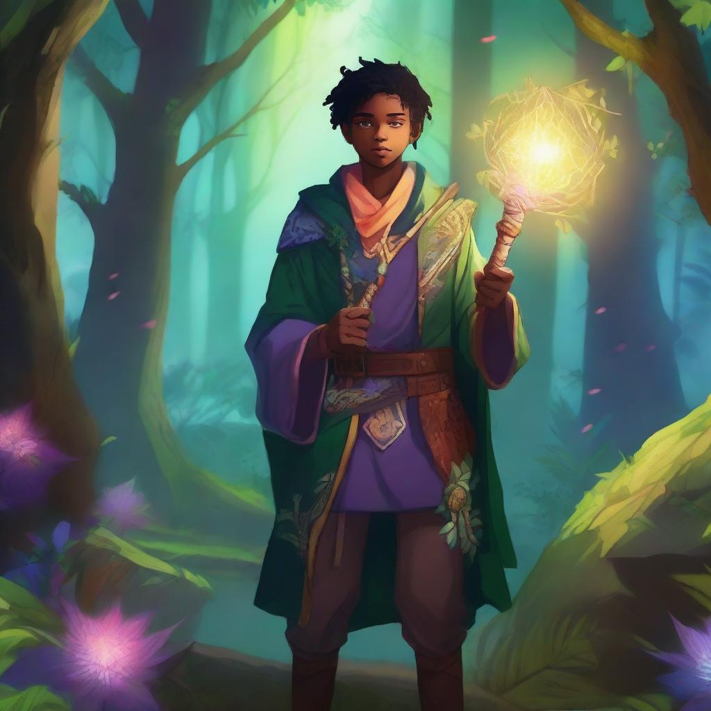 An image featuring a young mentor character in a fantasy setting