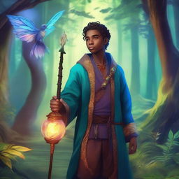 An image featuring a young mentor character in a fantasy setting