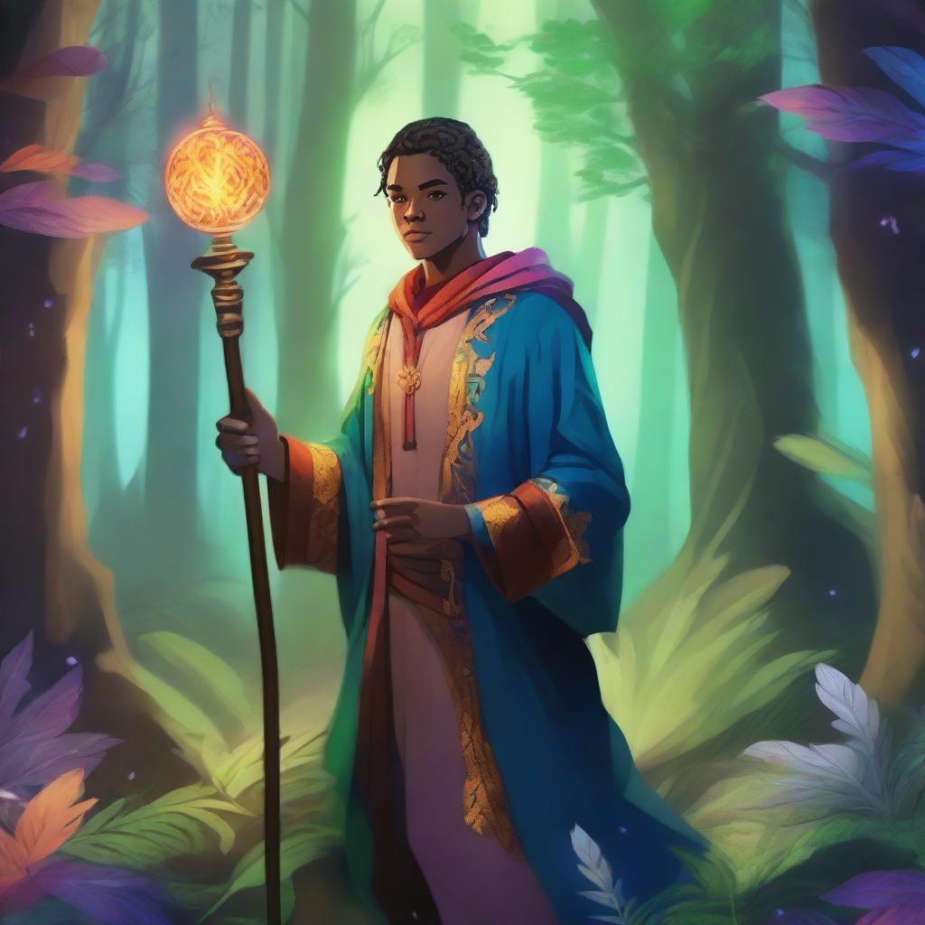 An image featuring a young mentor character in a fantasy setting