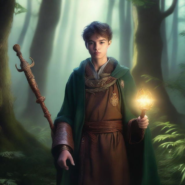 A realistic image portraying a young mentor in a fantasy setting