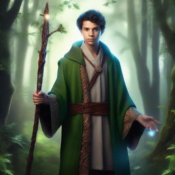 A realistic image portraying a young mentor in a fantasy setting